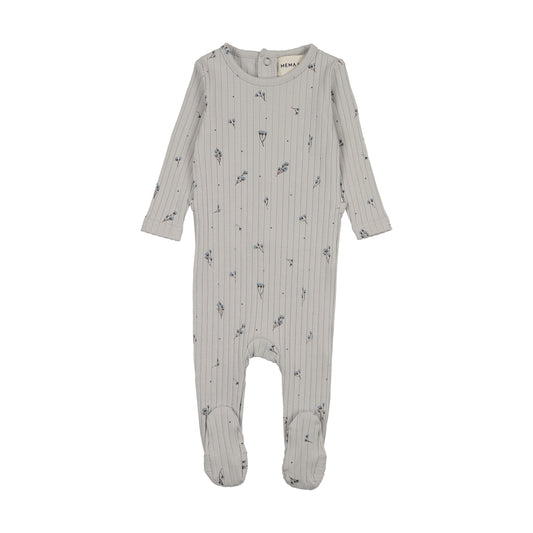 Mema Knit Ribbed Floral Print Footie