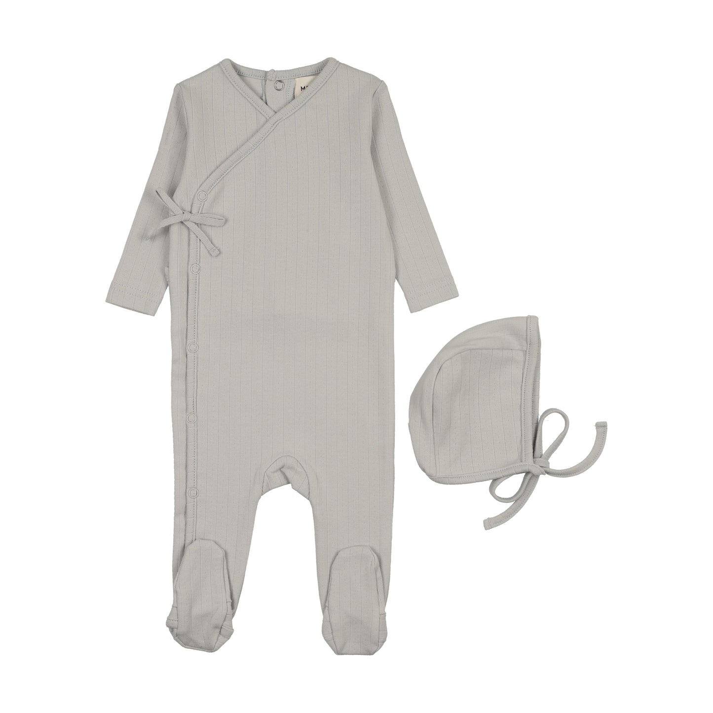 Mema Knit Pointelle Mock Wrap Footie + Bonnet