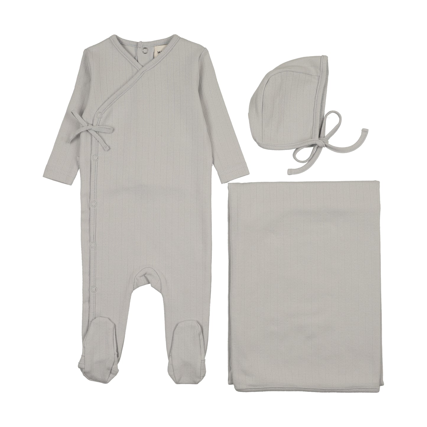 Mema Knit Pointelle Mock Wrap Footie 3 Piece Set