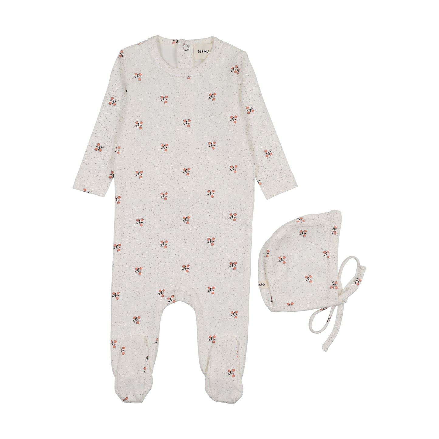 Mema Knit Printed Snap Back Footie + Bonnet