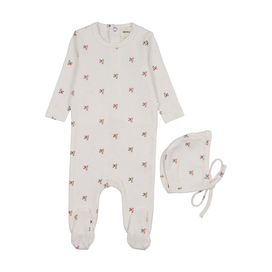 Mema Knit Printed Snap Back Footie + Bonnet