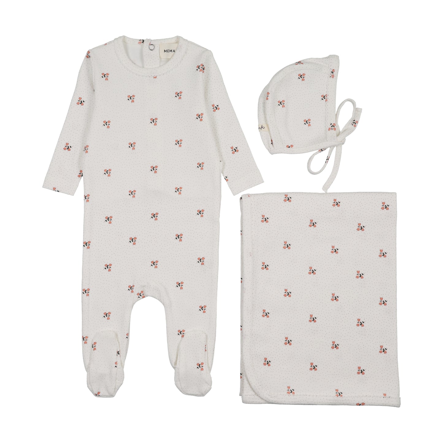 Mema Knit Printed Snap Back Footie 3 Piece Set