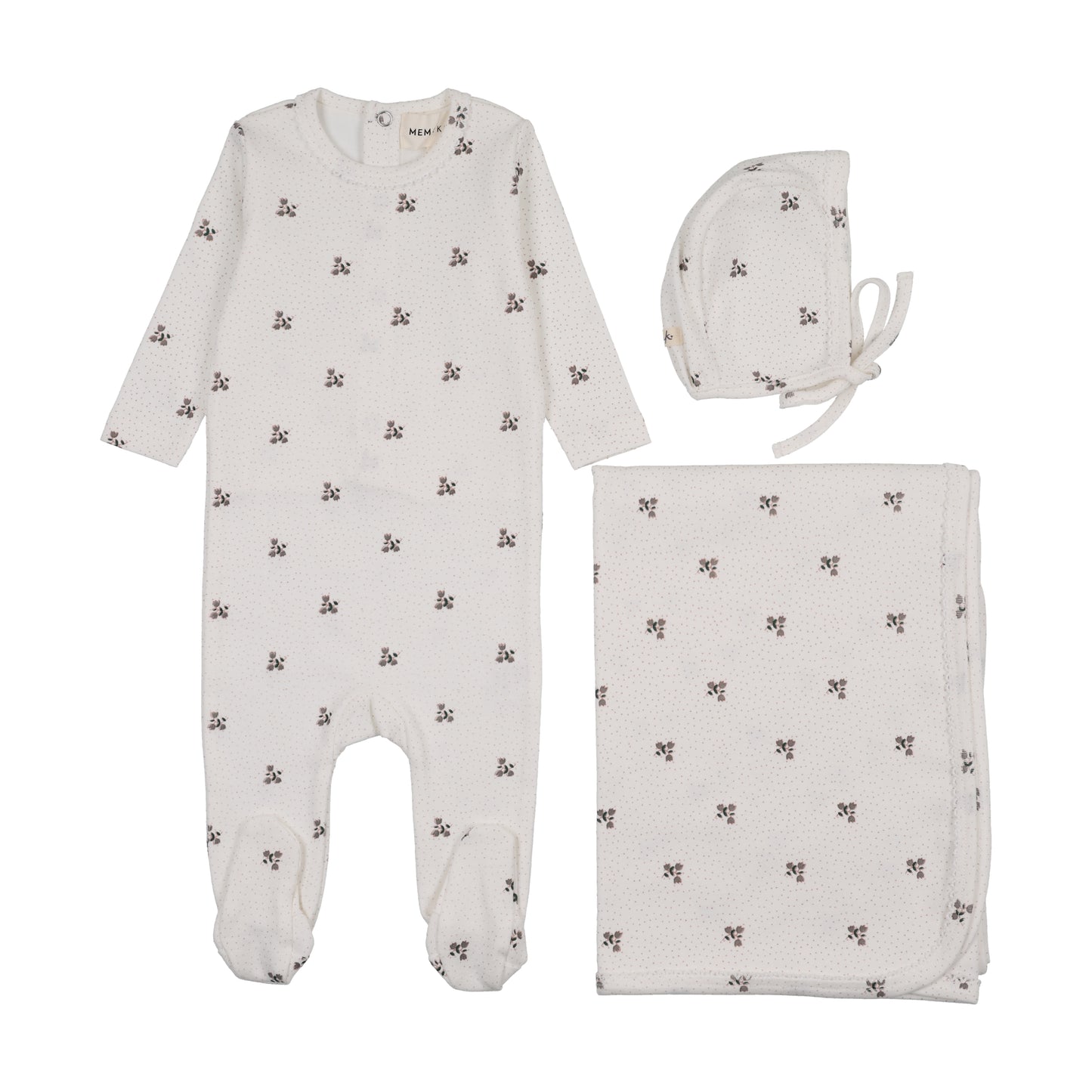 Mema Knit Printed Snap Back Footie 3 Piece Set