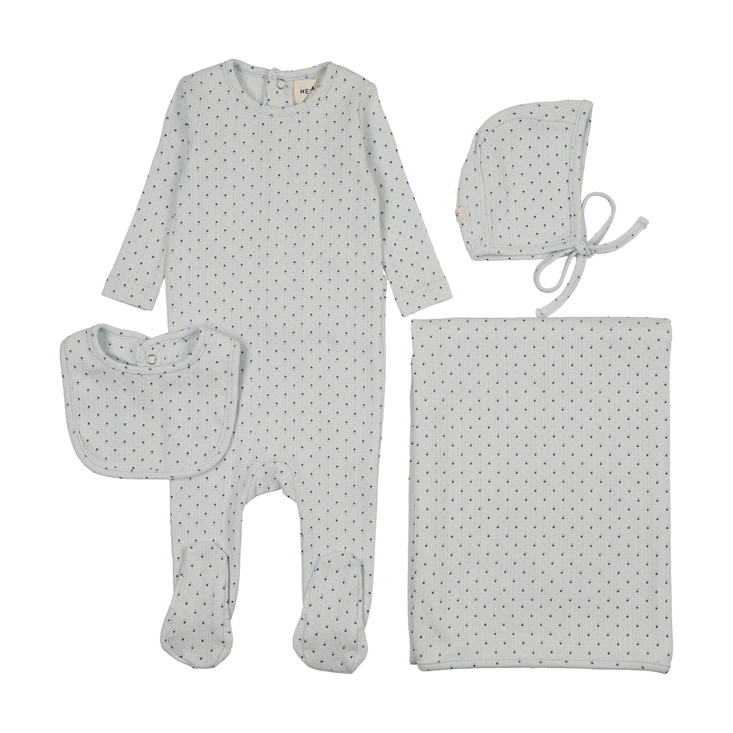 Mema Knit Pointelle Tulip Print Footie + Bib 4 Piece Set
