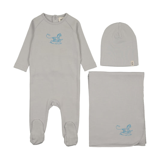 Mema Knit Horse Rocker Footie 3 Piece Set