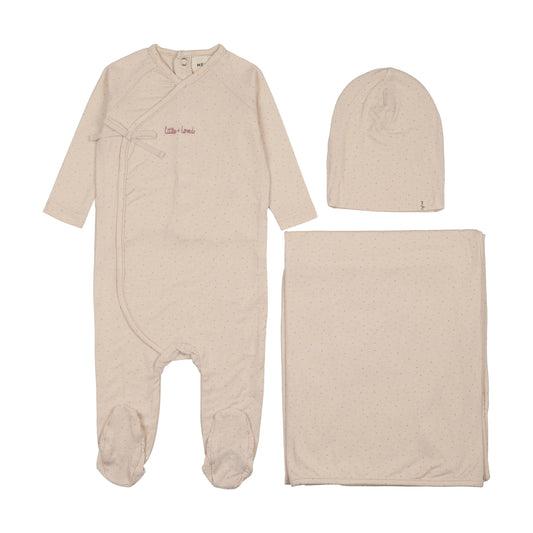 Mema Knit Mock Wrap Polka Dot Footie 3 Piece Set