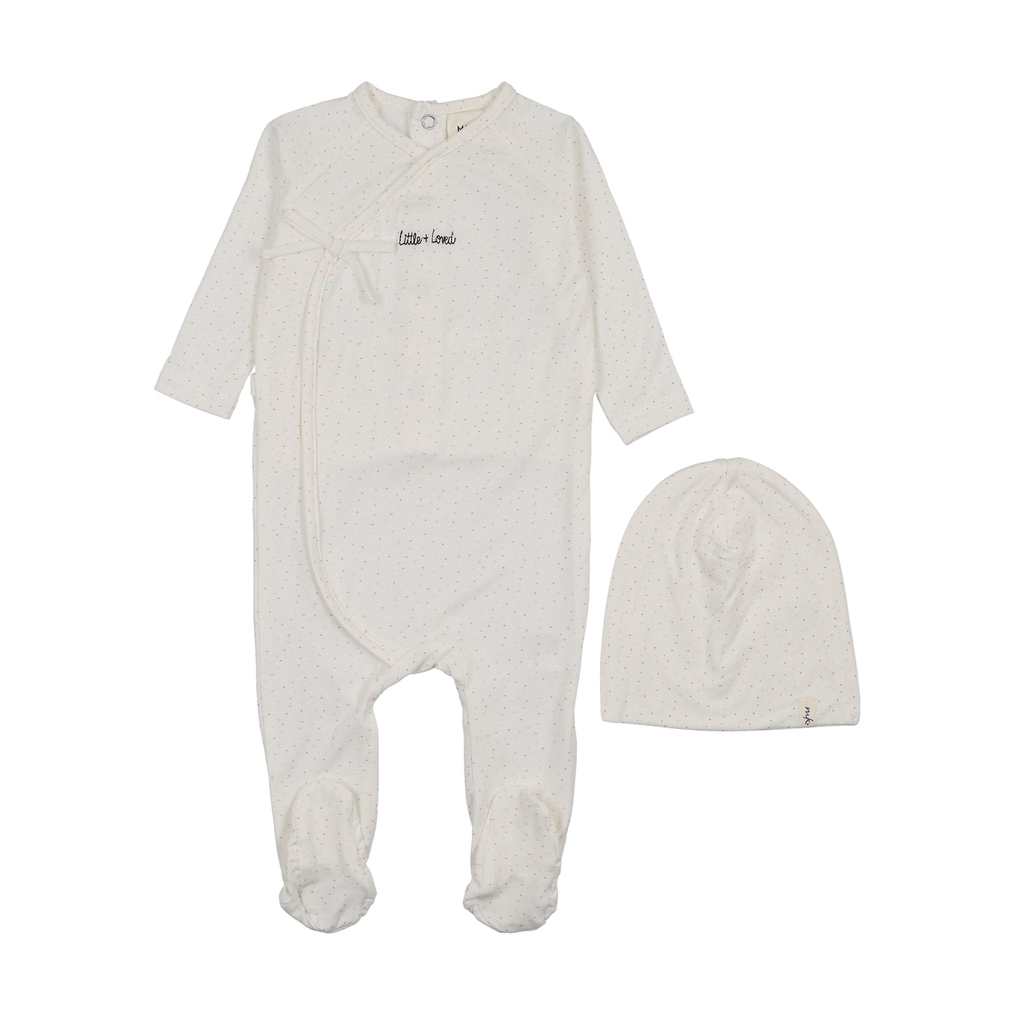 Mema Knit Mock Wrap Polka Dot Footie + Beanie