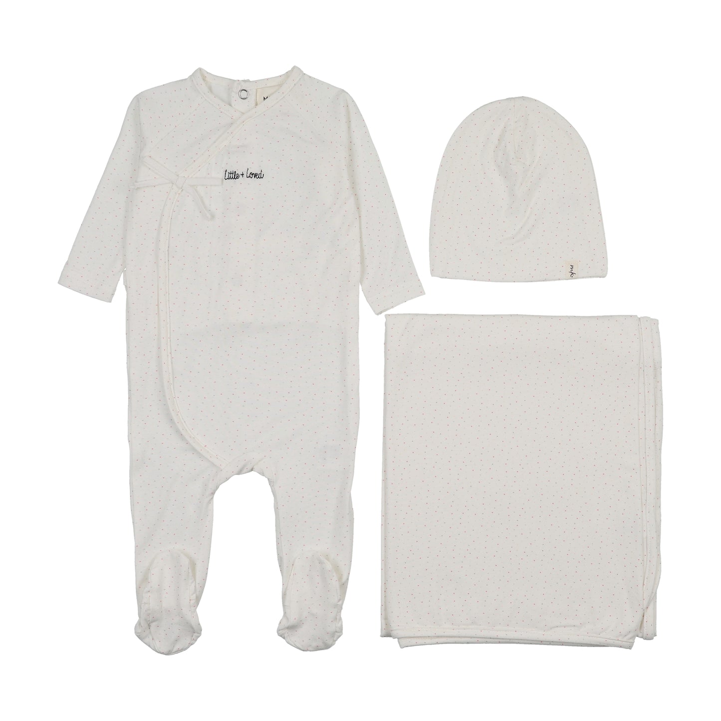 Mema Knit Mock Wrap Polka Dot Footie 3 Piece Set