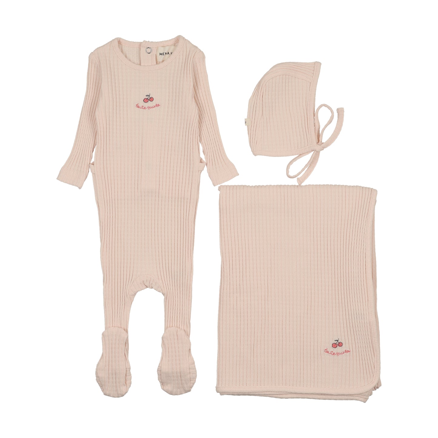 Mema Knit Embroidered Textured Footie 3 Piece Set