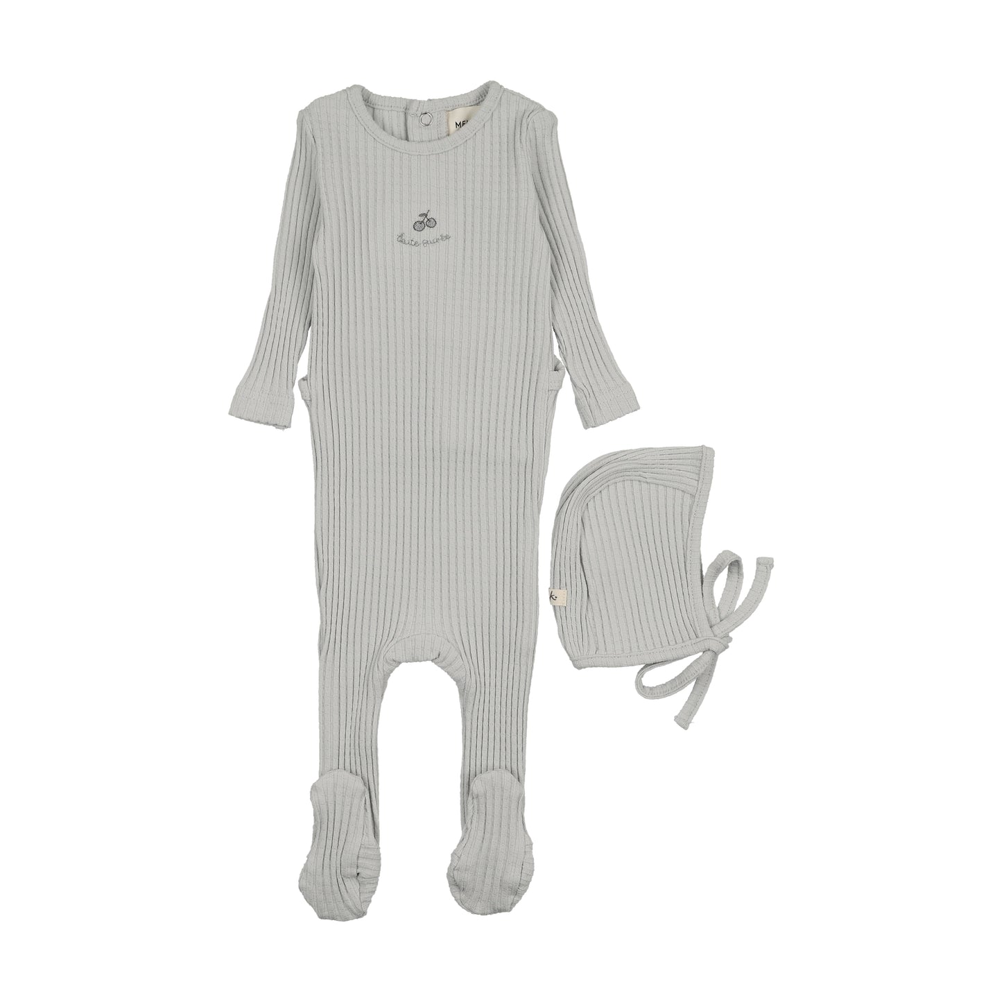 Mema Knit Embroidered Textured Footie + Bonnet