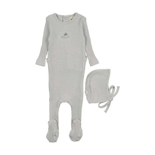 Mema Knit Embroidered Textured Footie + Bonnet