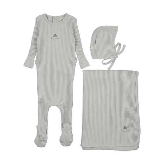 Mema Knit Embroidered Textured Footie 3 Piece Set