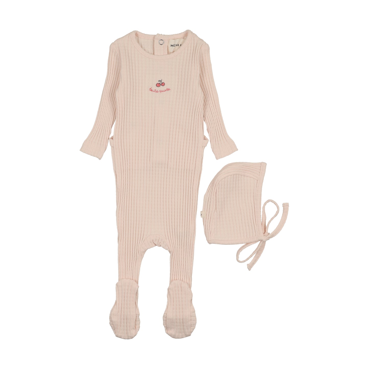 Mema Knit Embroidered Textured Footie + Bonnet