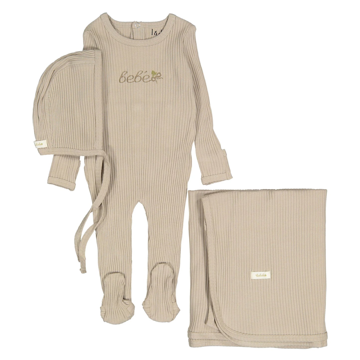 Ladida Taupe Bebe Footie + Bonnet + Blanket Set