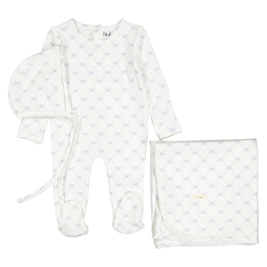 Ladida Blue Bow Footie + Bonnet + Blanket Set