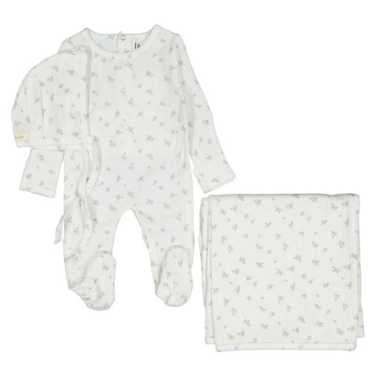 Ladida Blue Rose Footie + Bonnet + Blanket Set