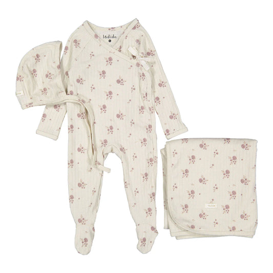 Ladida Pink Watercolor Printed Romper + Bonnet + Blanket