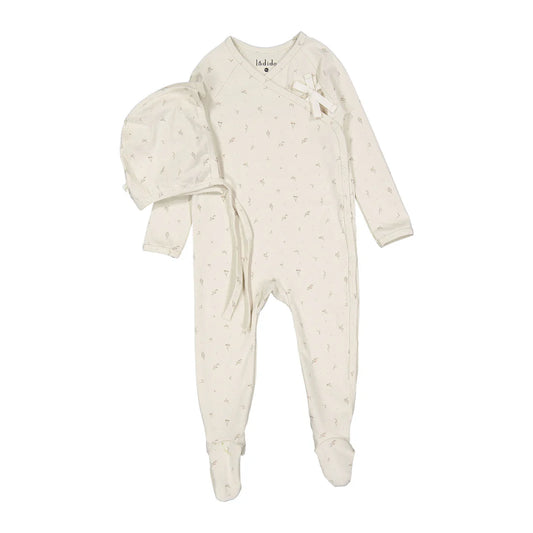 Ladid Blush Tiny Bud Print Wrap tie Romper and Bonnet