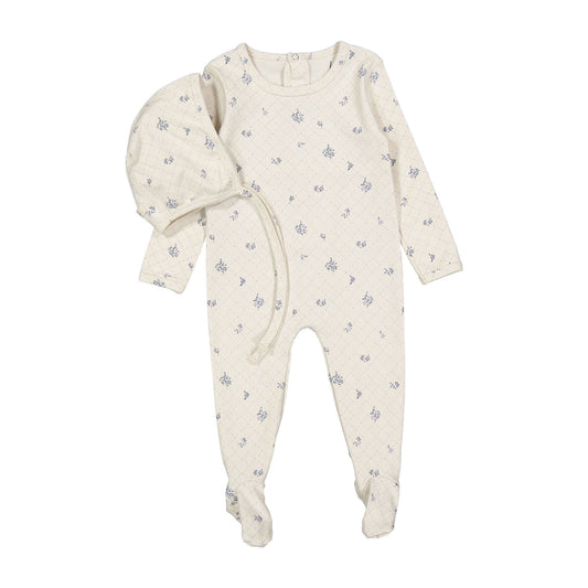 Ladida Slate Grid Print Romper and Bonnet