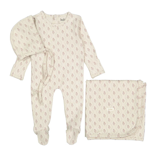 Ladida Pink Tapestry Romper + Bonnet+ Blanket