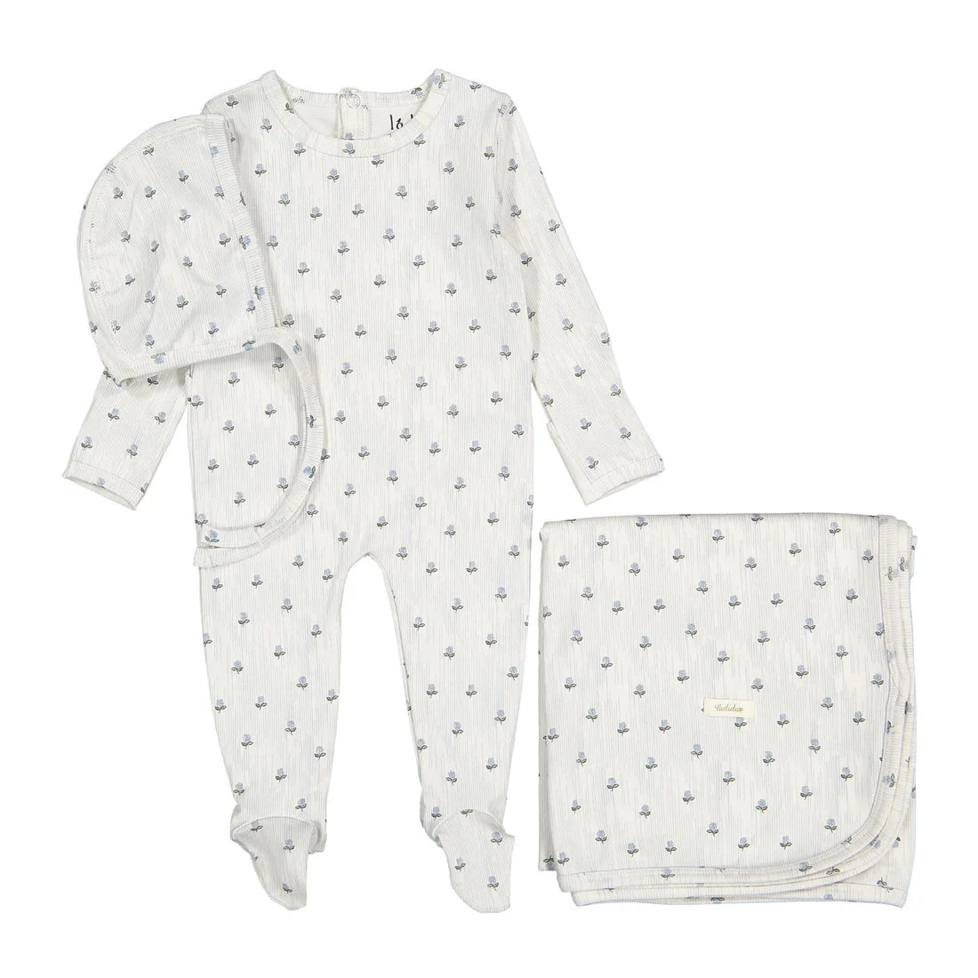 Ladida Vintage Blue Romper + Bonnet+ Blanket