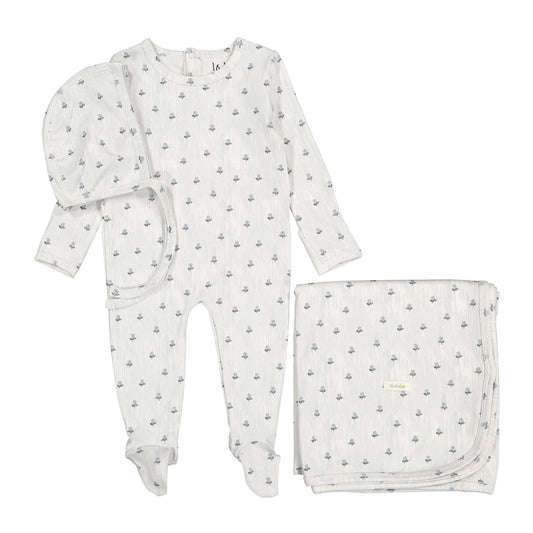 Ladida Vintage Blue Romper + Bonnet+ Blanket