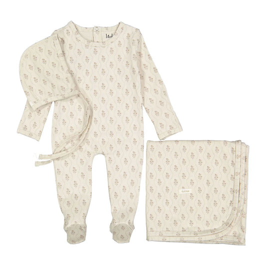 Ladida Taupe Tapestry Romper +Bonnet + Blanket