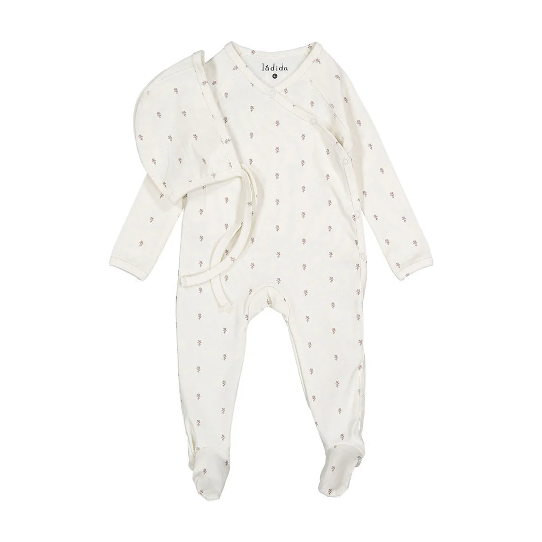 Ladida Green Tiny Rose Romper +Bonnet