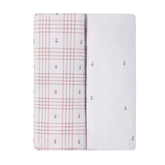 Ely's & Co Waterproof Sheets - Floral Plaid Collection - 2 Pack - Bassinet