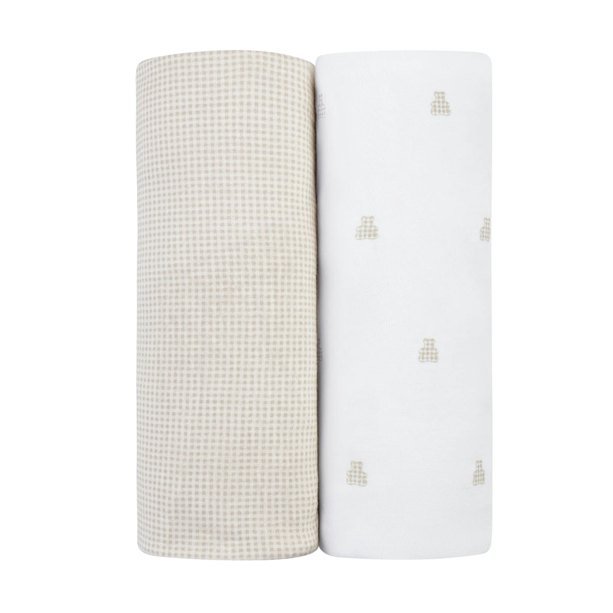 Ely's & Co 2 Pack Jersey Sheets - Gingham Bear Collection - Bassinet