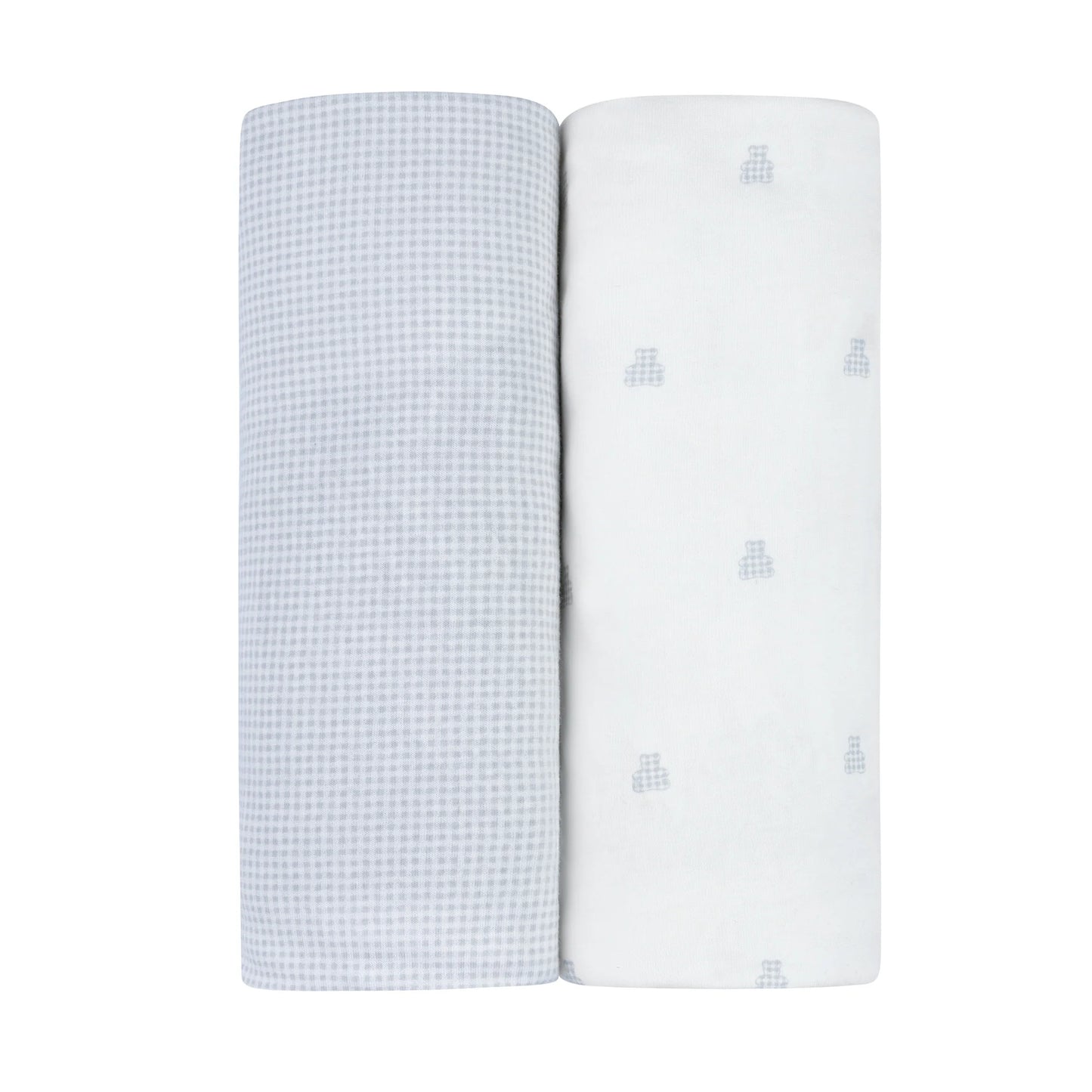 Ely's & Co 2 Pack Jersey Sheets - Gingham Bear Collection - Bassinet