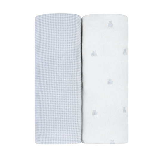 Ely's & Co 2 Pack Jersey Sheets - Gingham Bear Collection - Bassinet
