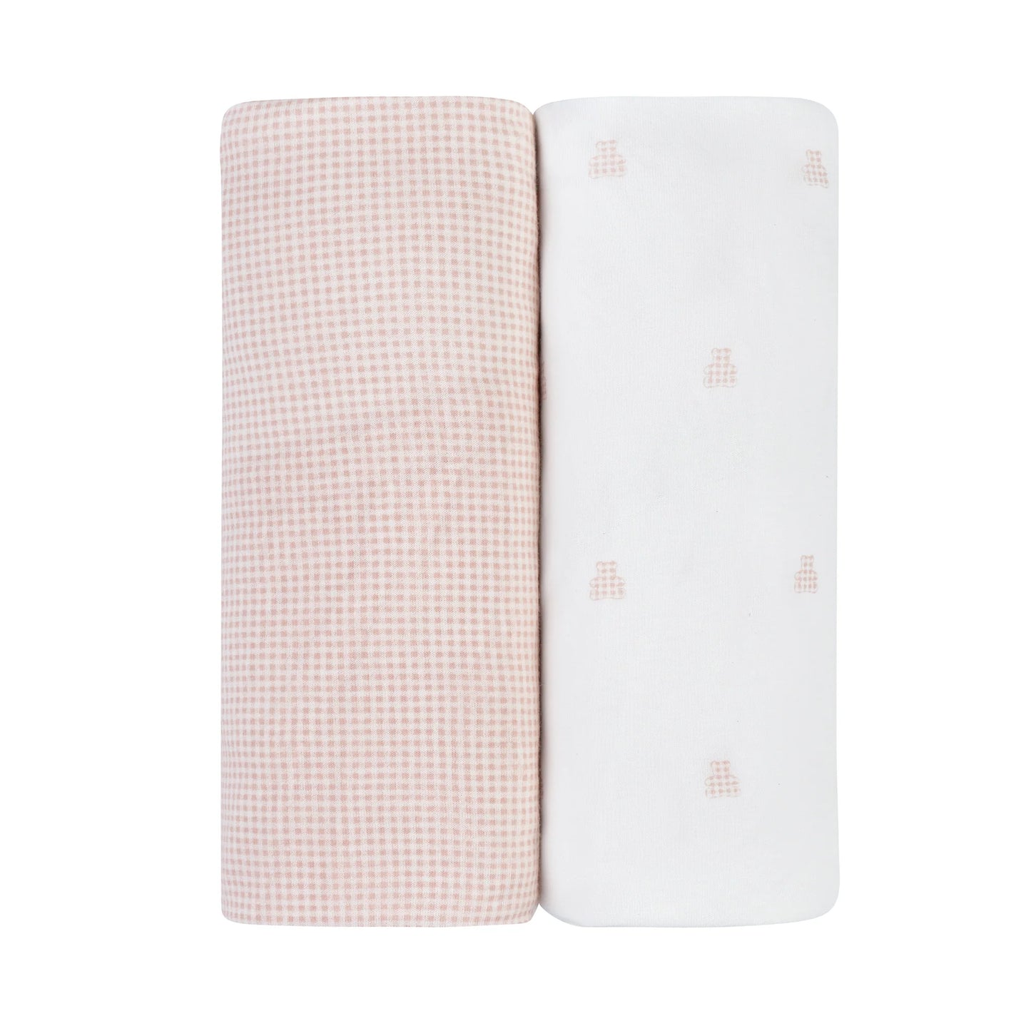 Ely's & Co 2 Pack Jersey Sheets - Gingham Bear Collection - Bassinet