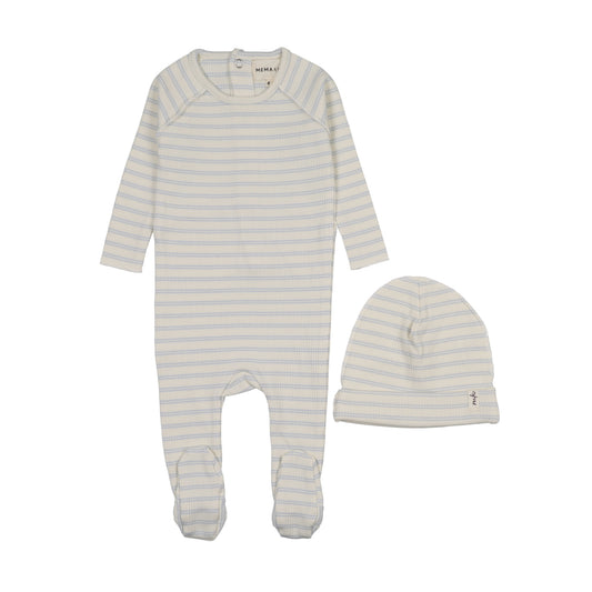 Mema Knit Rib Stripe Footie + Beanie