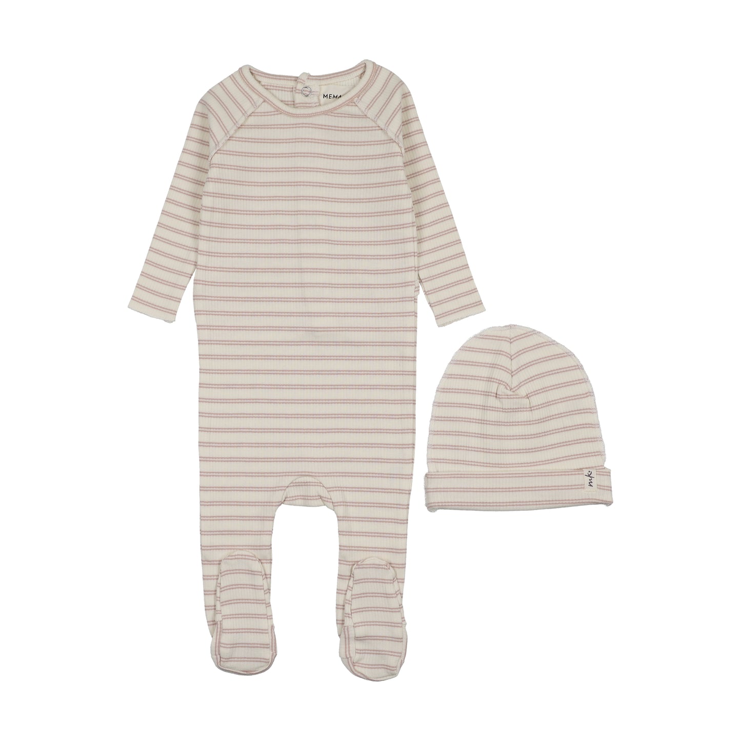 Mema Knit Rib Stripe Footie + Beanie