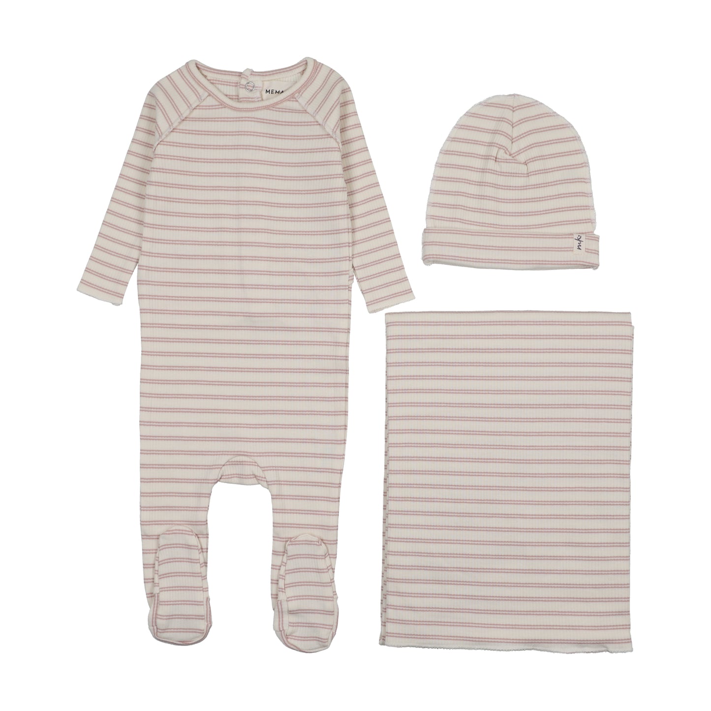 Mema Knit Rib Stripe Footie 3 Piece Set