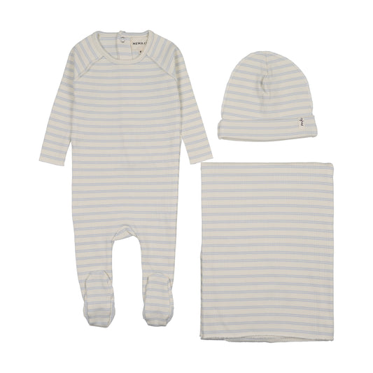Mema Knit Rib Stripe Footie 3 Piece Set