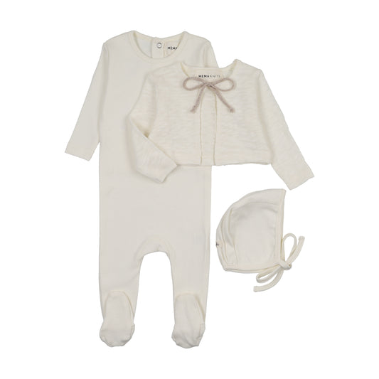 Mema Knit Pointelle Footie + Cardigan 4 Piece Set