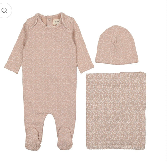 Mema Knits Fruit Print 3 pc Set Dusty Pink/White