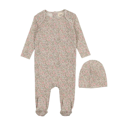 Mema Knits Floral Liberty Print Footie and Beanie