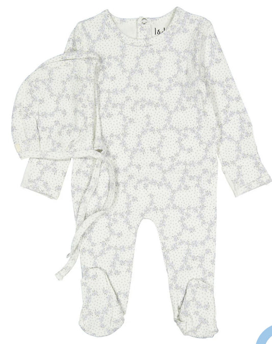 Ladida Layette Blue Vintage Footie and Bonnet