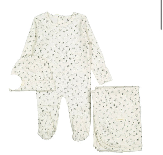 Ladida Teal Cherry Footie and Hat and Blanket