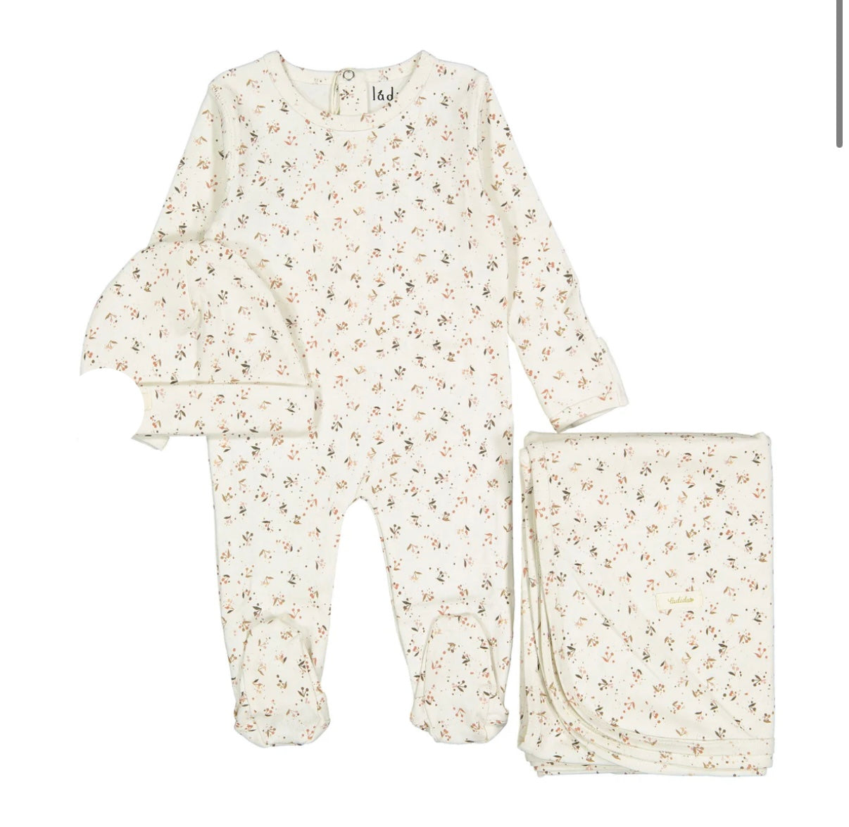 Ladida Layette Mauve Cherry Footie, Beanie, and Blanket