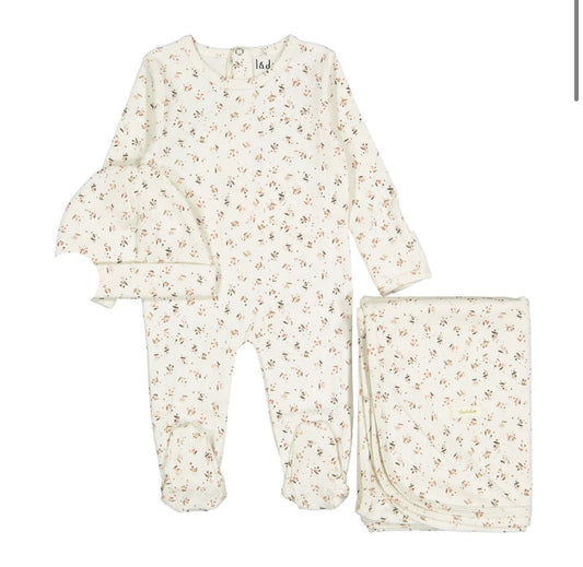 Ladida Layette Mauve Cherry Footie, Beanie, and Blanket