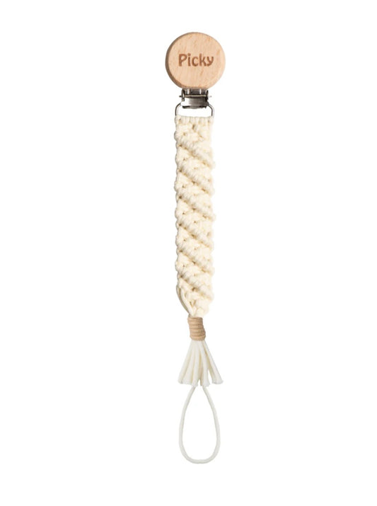 Picky Macrame Paci Clip - Beige Trim