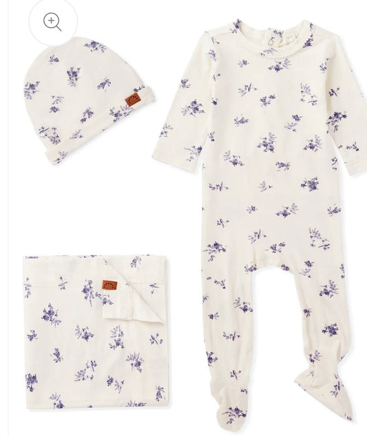 Minimoi Floral Toile 3 pc Footie Set