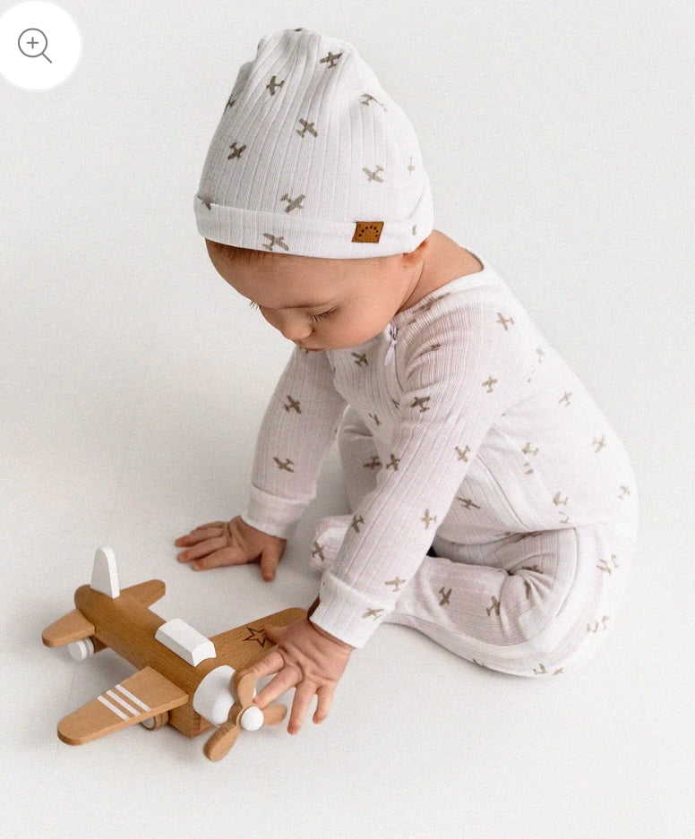 Minimoi Ribbed Airplane 3 pc Footie Set