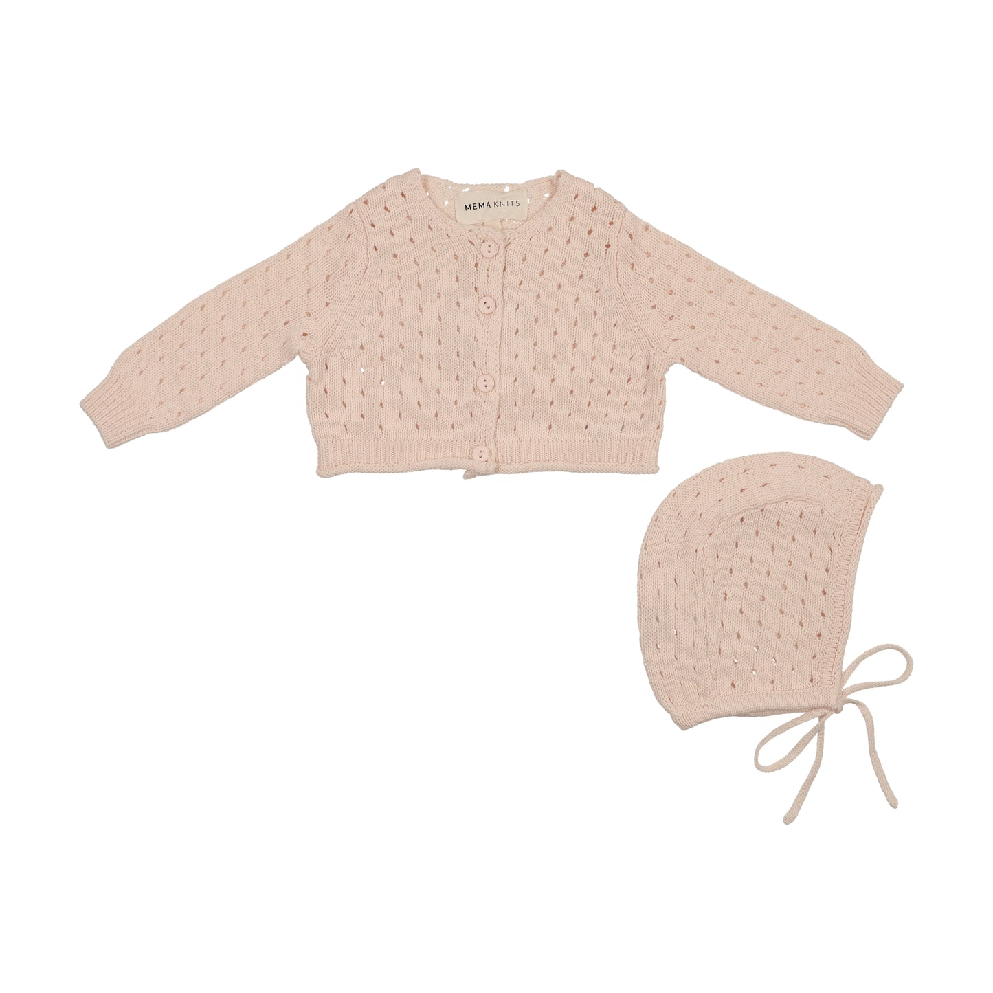 Mema Knit Pointelle Knit Cardigan + Bonnet