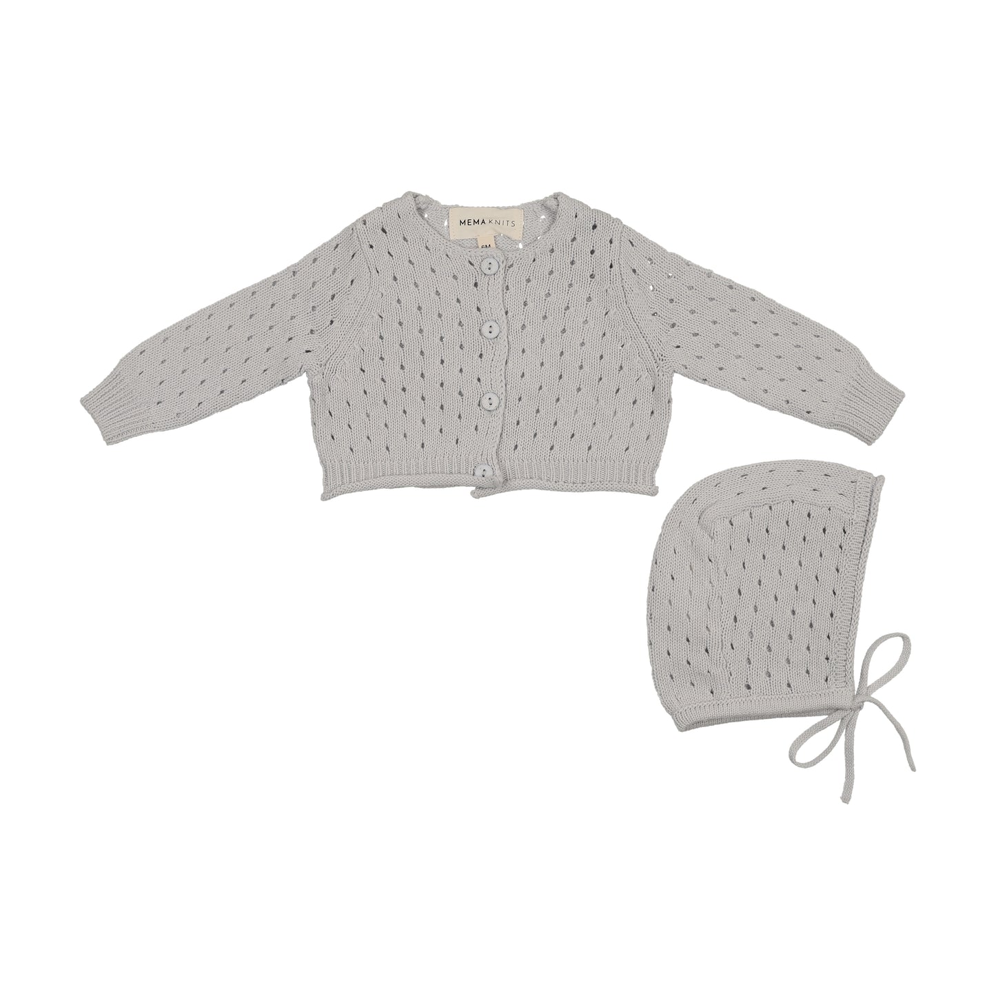 Mema Knit Pointelle Knit Cardigan + Bonnet