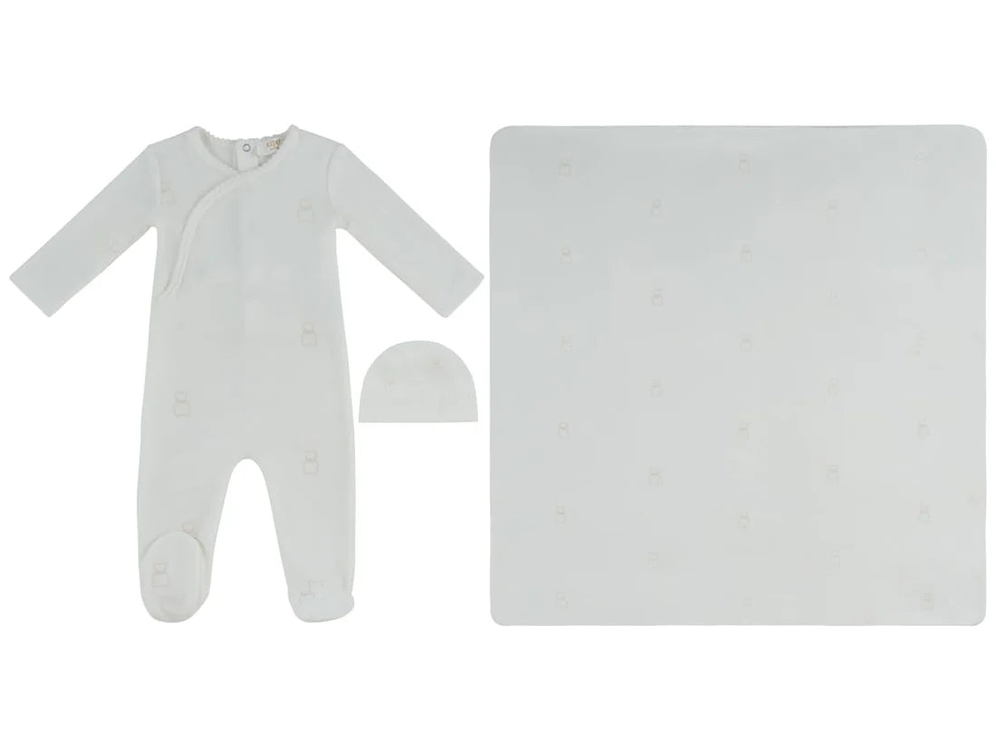 Kipp Petit Ours Footie, Hat and Blanket Set - Stone